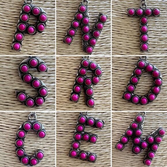 Initial Necklace Hot Pink Barbie Western Nashville ￼P, N, T, S, R, C, E, M - Picture 1 of 10